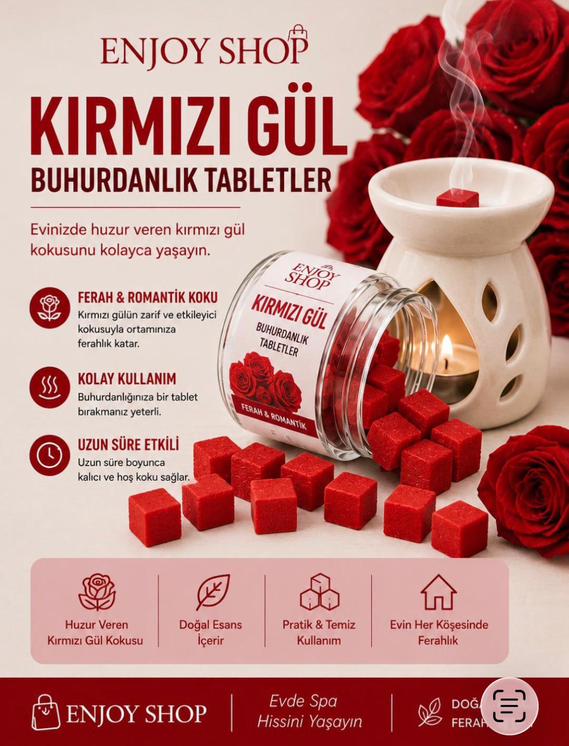 Kırmızı Gül Buhurdanlık Tabletler