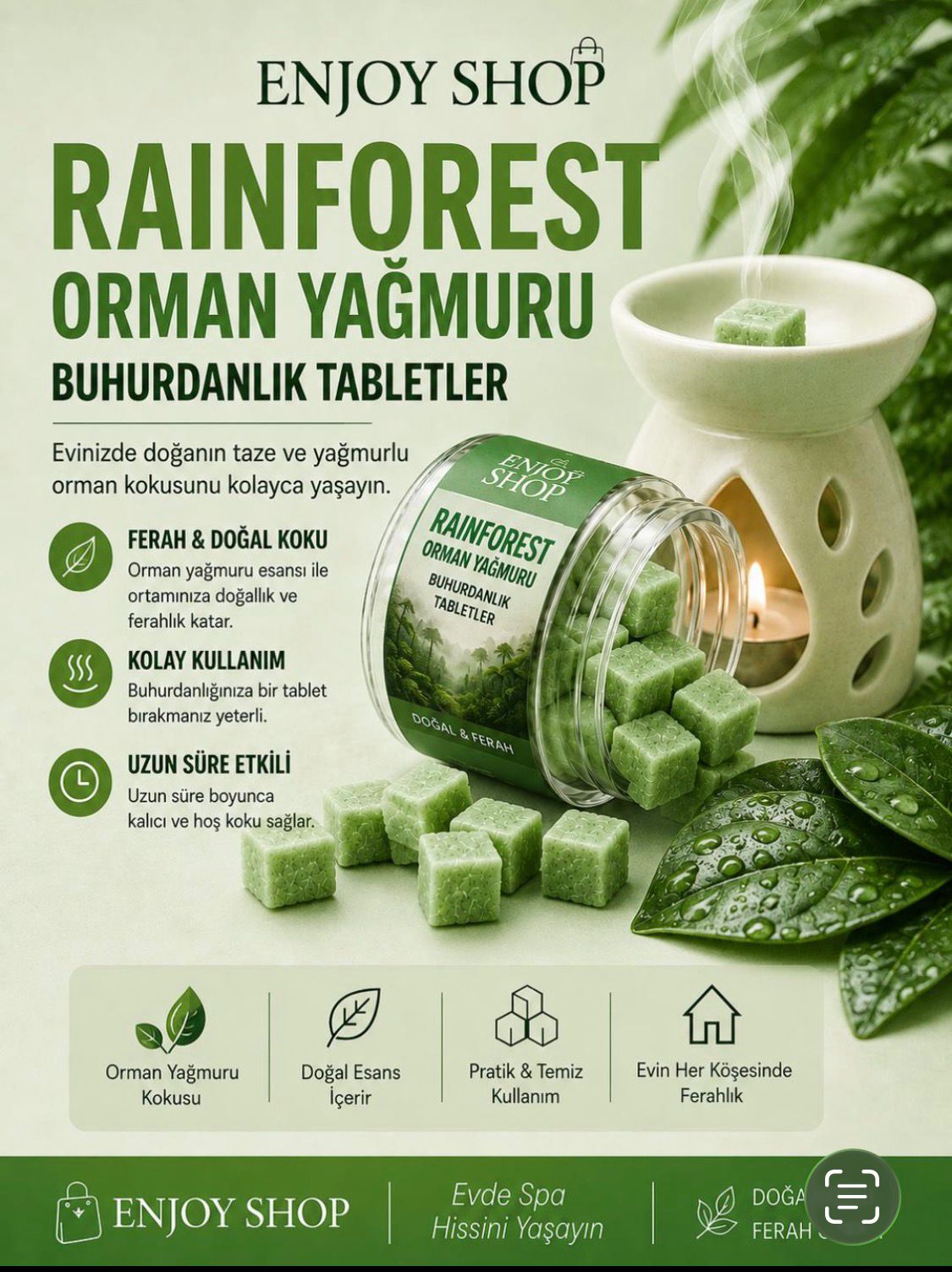 Rainforest Orman Yağmuru Buhurdanlık Tabletler